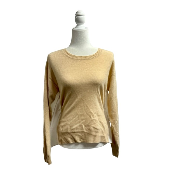 NEW NAADAM Cashmere Mixed Media Tie Back Pullover Sweater Shell Tan Small NWT - Picture 2 of 10
